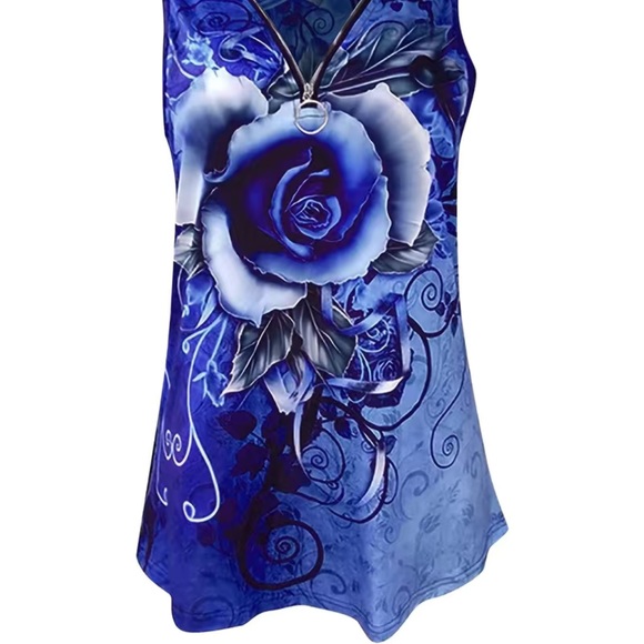 🔴 CLEARANCE 🏷️ NWT 💙 ROYAL BLUE/BLACK ROSE ZIPPER TANK TOP BLOUSE Women’s 4X 20 - Picture 5 of 9